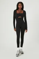 Women's Active Halter Long-Sleeve Jumpsuit in Black, XS