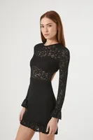 Women's Sheer Lace Flounce Mini Dress Black