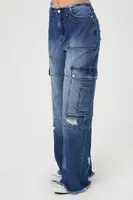 Women's Distressed Wide-Leg Cargo Jeans in Indigo, 27