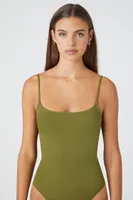 Women's Cotton-Blend Cami Bodysuit in Olive Large