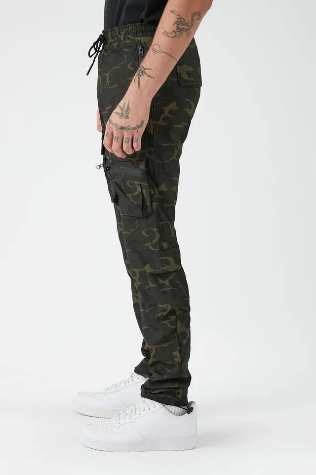 Forever 21 Men Camo Print Drawstring Joggers in Olive Small