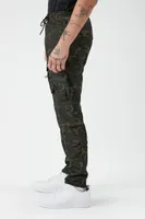 Men Camo Print Drawstring Joggers in Olive Small