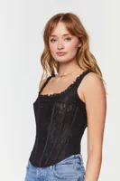 Women's Lace Ruffle-Trim Corset Top in Black, XS