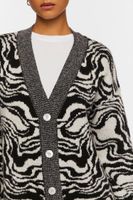 Women's Oversized Abstract Cardigan Sweater in Black/Cream Small