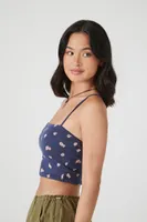 Women's Floral Print Cropped Cami in Blue Large