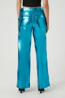 Women's Metallic Wide-Leg Pants in Blue Small