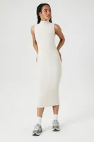 Women's Ribbed Knit Mock Neck Midi Dress