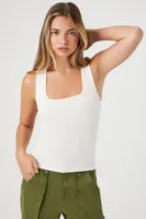 Women's Ribbed Knit Tank Top in Cream Small