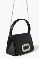 Women's Satin Faux Gem Buckle Crossbody Bag in Black