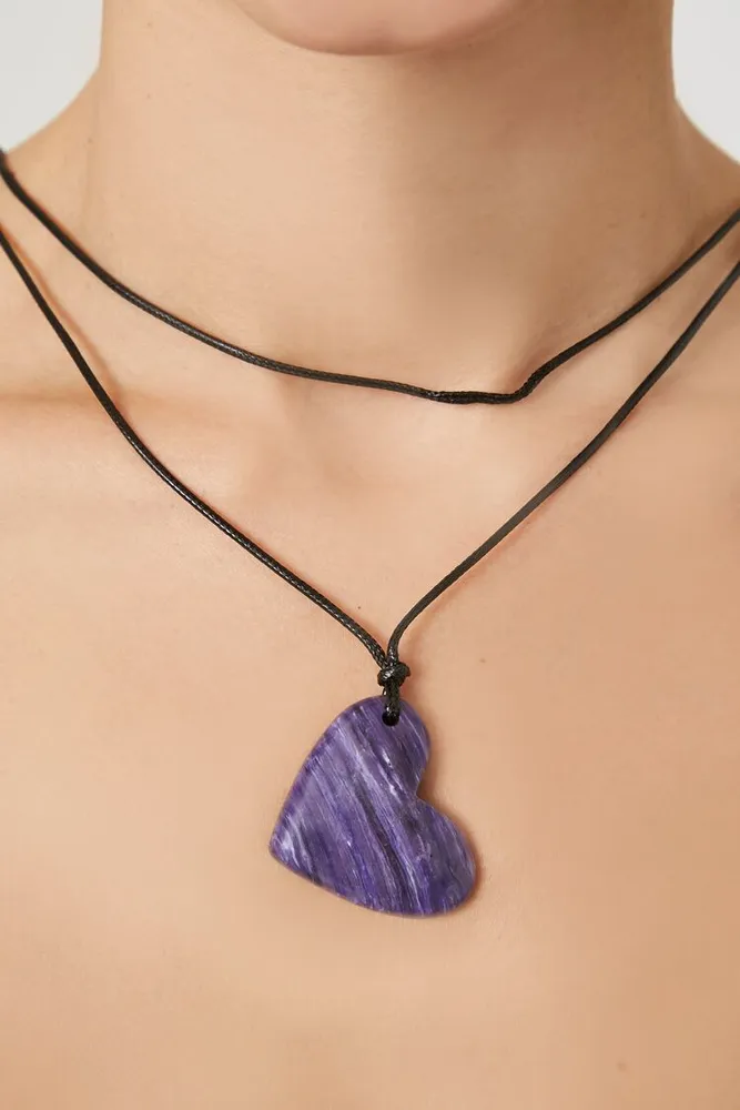 Women's Marble Heart Pendant Necklace in Black/Purple