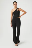 Women's Ribbed One-Shoulder Cutout Top in Black Small