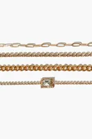Women's Rhinestone & Faux Gem Bracelet Set in Gold/Clear