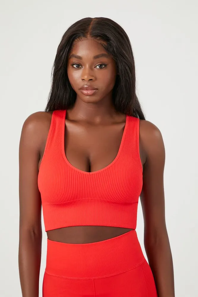 Forever 21 Women's Seamless Scoop Neck Sports Bra in Fiery Red Small