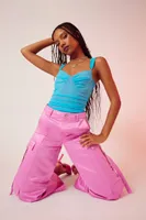 Women's Mesh Sweetheart Bodysuit in Blue/Pink Large