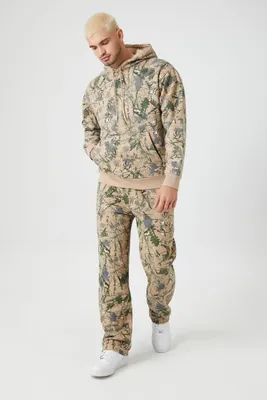 Men Camo Print Drawstring Pants Taupe,