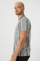 Men Striped Contrast Crew T-Shirt in Black/White, XXL