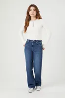 Women's Ribbed Knit Two-Tone Sweater in White/Dark Grey Small