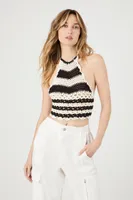 Women's Striped Crochet Sweater-Knit Halter Top