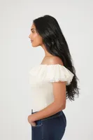 Women's Ruffle-Trim Off-the-Shoulder Bodysuit Cream