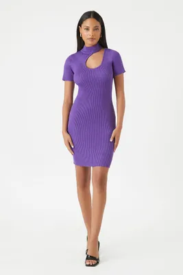 Women's Ribbed Cutout Bodycon Mini Dress in Purple Medium