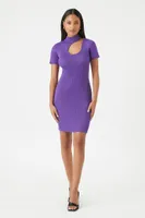 Women's Ribbed Cutout Bodycon Mini Dress in Purple Medium