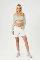 Women's Floral Wraparound Crop Top in Sage/White Small