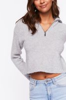 Women's Marled Half-Zip Sweater in Light Grey Small