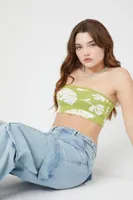 Women's Sweater-Knit Leaf Print Tube Top