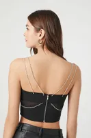 Women's Rhinestone Box Chain Bralette in Black/Silver, XL