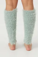 Fuzzy Knit Leg Warmers in Green Haze