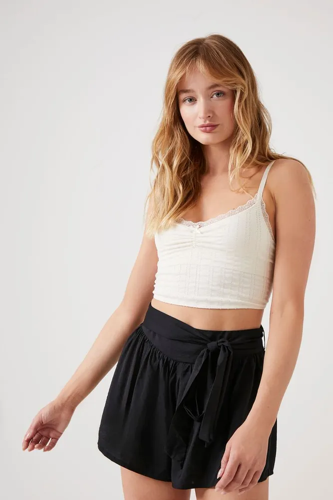 Women's Tie-Waist Mid-Rise Shorts in Black Large