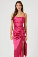 Women's Satin Ruched Midi Dress