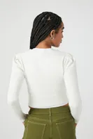 Women's Puff-Sleeve Zip-Up Sweater in Vanilla, XS