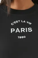 Women's Embroidered Paris Pullover in Black/White Small