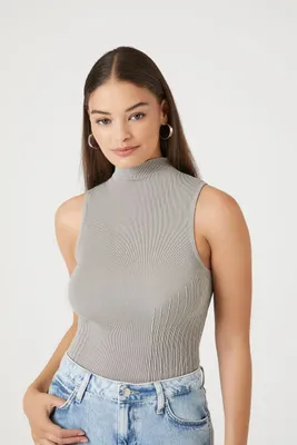 Women's Seamless Mock Neck Top in Grey, M/L