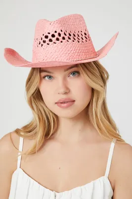 Rhinestone-Studded Straw Cowboy Hat in Pink