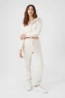 Women's Cropped Zip-Up Hoodie in Oatmeal Large