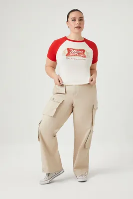 Women's Twill Wide-Leg Cargo Pants in Taupe, 2X