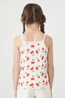 Girls Heart Cherry Print Cami (Kids) in Cream, 5/6