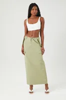 Women's Toggle Drawstring Cargo Midi Skirt in Sage Large