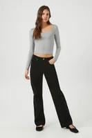 Women's Fitted Long-Sleeve Crop Top Grey,