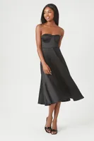 Women's Satin Sweetheart Midi Dress in Black Small