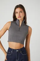 Women's Seamless Half-Zip Crop Top in Charcoal Small