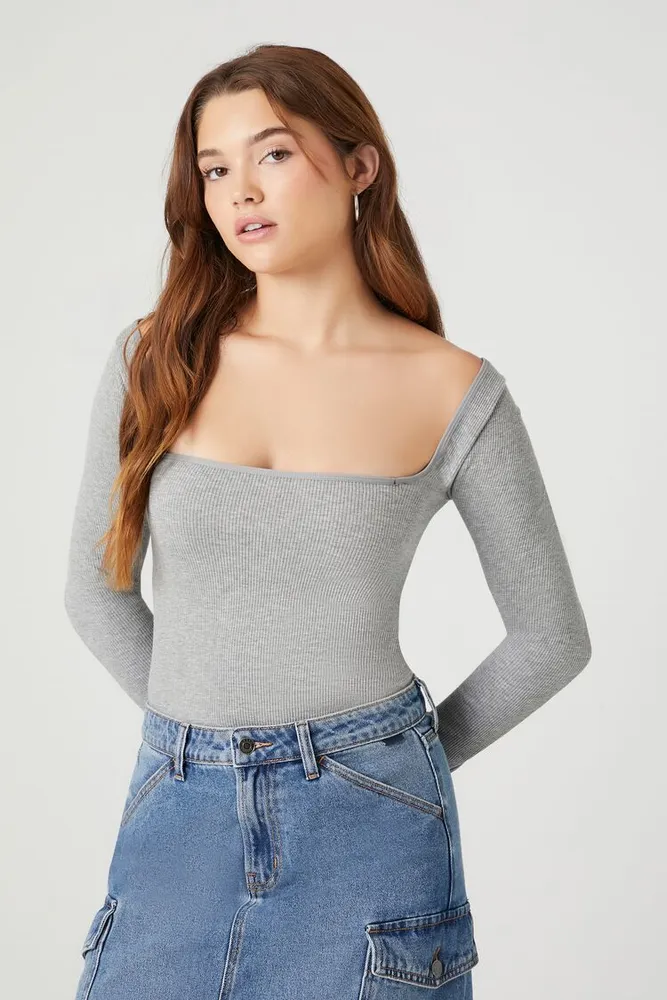 Women's Seamless Fitted Bodysuit in Heather Grey Large