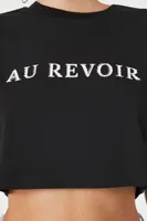 Women's Au Revoir Graphic Cropped T-Shirt in Black, XS