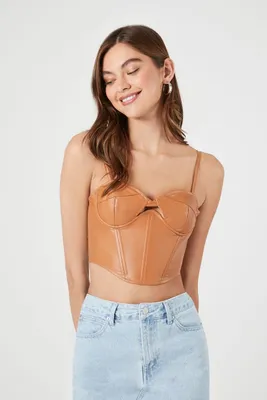 Women's Faux Leather Cutout Bustier Top Toasted
