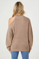 Women's Asymmetrical Open-Shoulder Sweater in Brown Medium