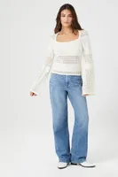 Women's Open-Knit Bell-Sleeve Sweater Small