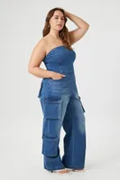 Women's Strapless Denim Jumpsuit Medium Denim,