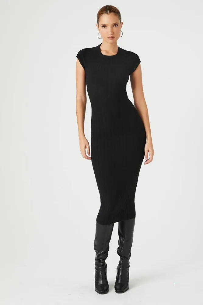 Women's Twisted Sweater Midi Dress in Black, XXL